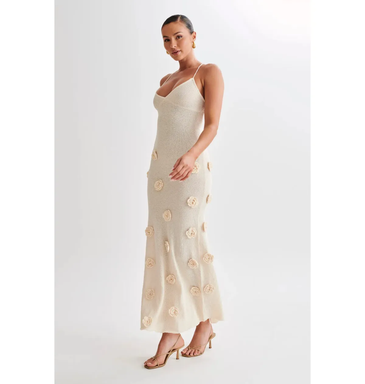 Meshki Suki Knit Maxi Dress With Flowers Nude Size Small / AU 8 - Image 3