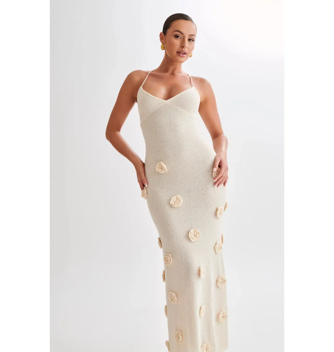 Meshki Suki Knit Maxi Dress With Flowers Nude Size Small / AU 8 for rent on The Volte - main image