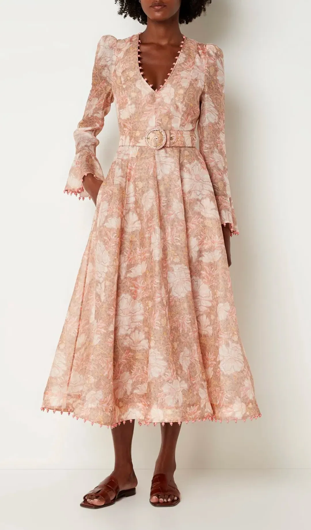 Zimmermann Kaleidoscope Belted Embellished Linen And Silk Blend Midi Dress Floral Size 0 / AU 8 for rent on The Volte - main image