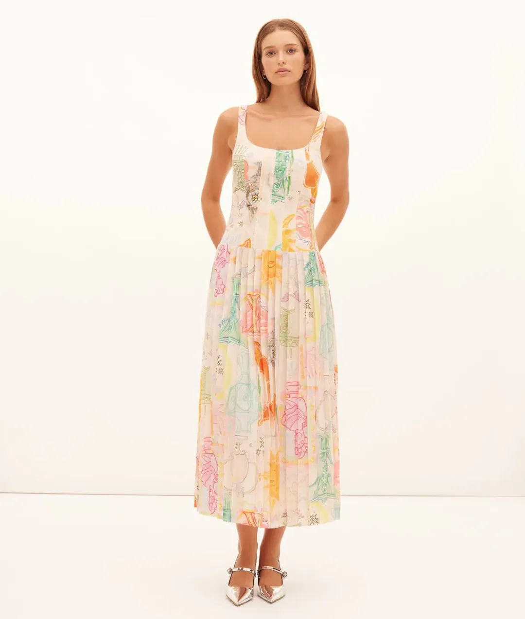 Kate Ford  Ethelinda Pleated Corset Midi Dress Solstice Print Size 4 / AU 14 for rent on The Volte - main image