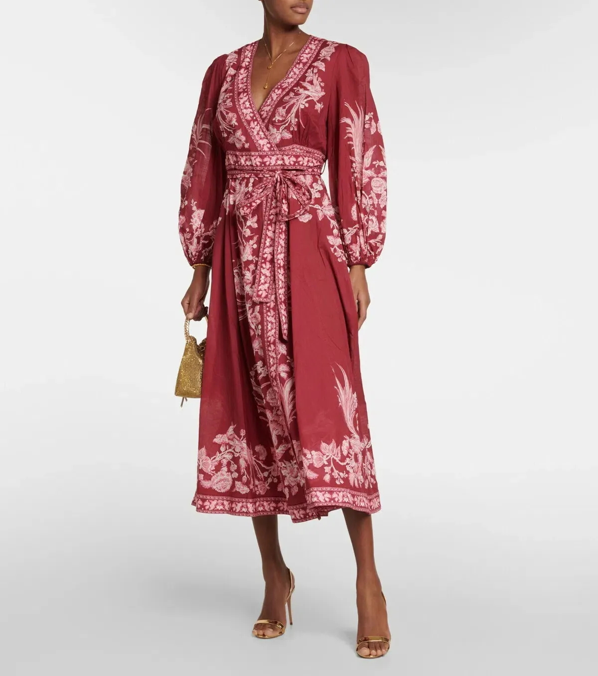 Zimmermann Tiggy Wrap Midi Dress Rhubarb Bird Floral Size 0 / 8 AU - Image 2