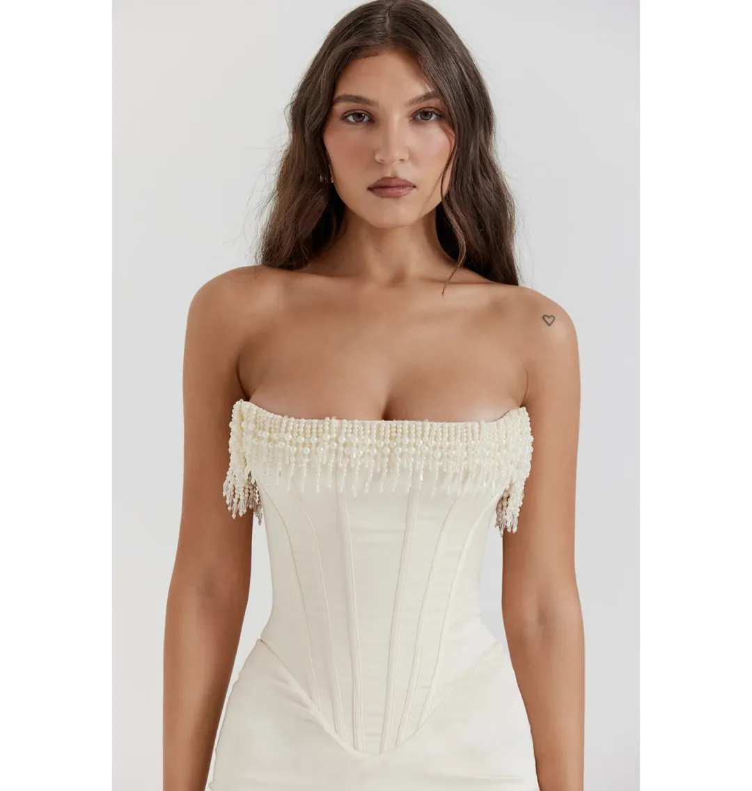 House of CB Nalitta Embellished Strapless Dress Vintage Cream Size Small / AU 8 for rent on The Volte - main image