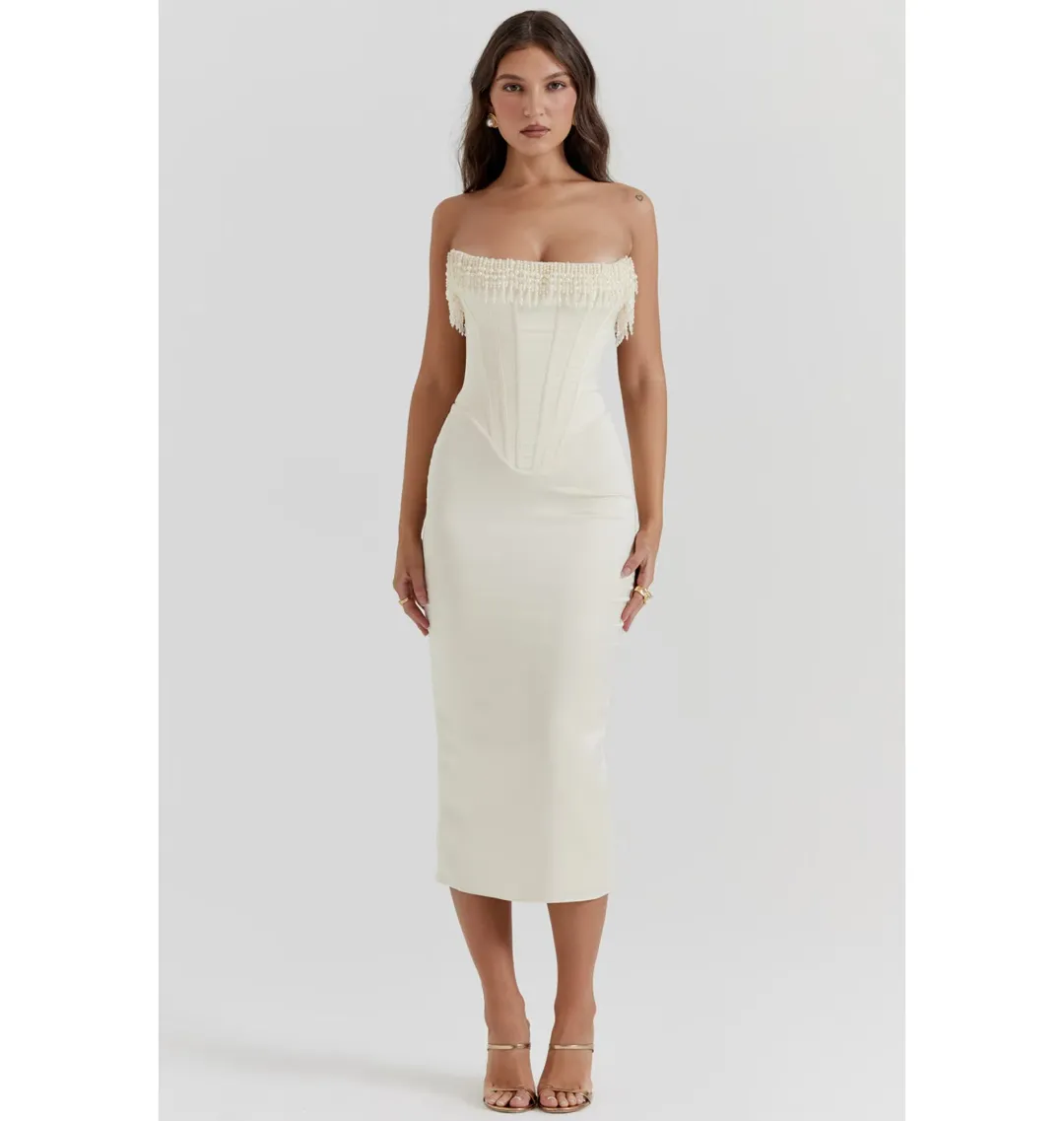 House of CB Nalitta Embellished Strapless Dress Vintage Cream Size Small / AU 8 for rent on The Volte - main image