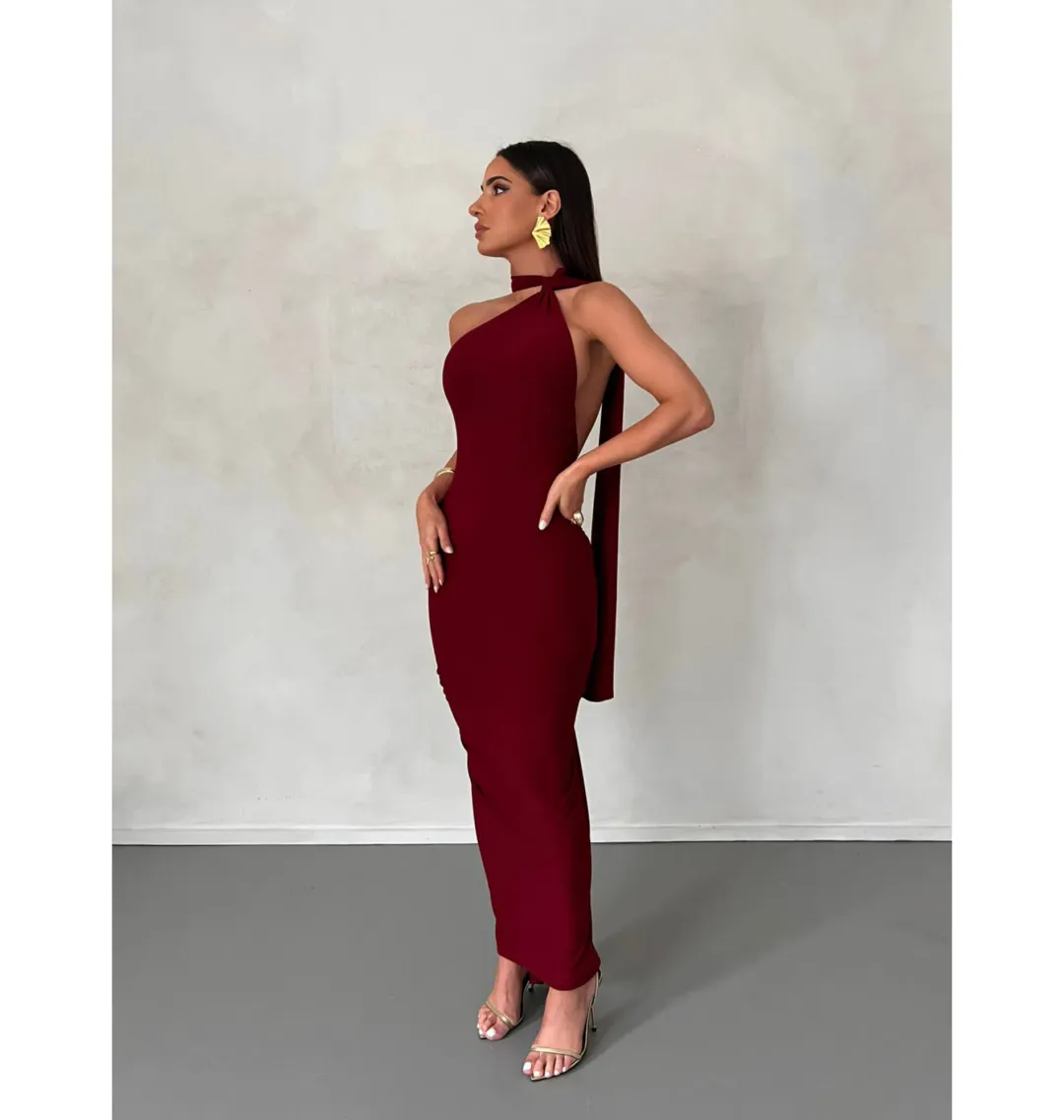 Melani The Label Leoni Dress in Wine Size AU 6 for rent on The Volte - main image