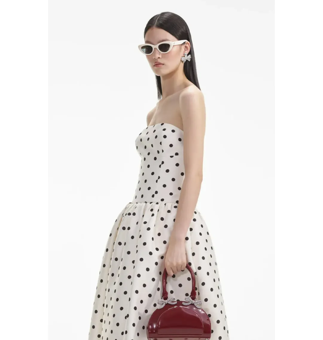Self Portrait Taffeta Midi Dress Cream Polka Dot Size AU 8 for rent on The Volte - main image