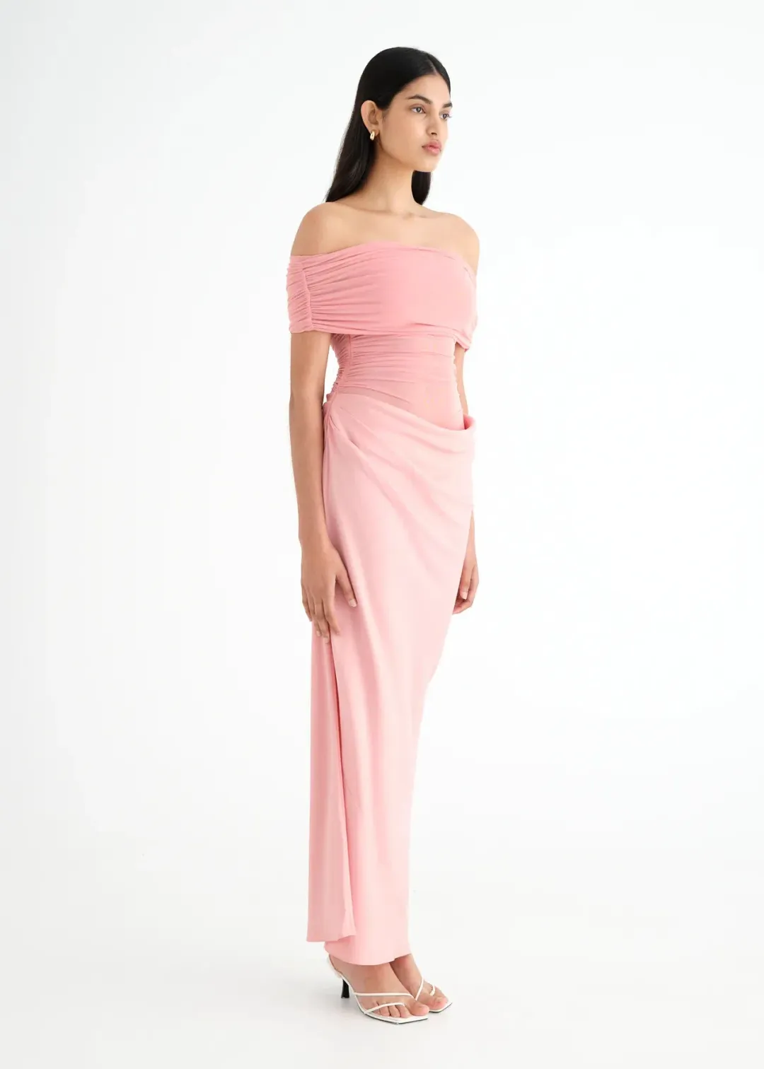 Benni Nico Off Shoulder Maxi Dress Candy Floss Pink Size AU 6 for rent on The Volte - main image