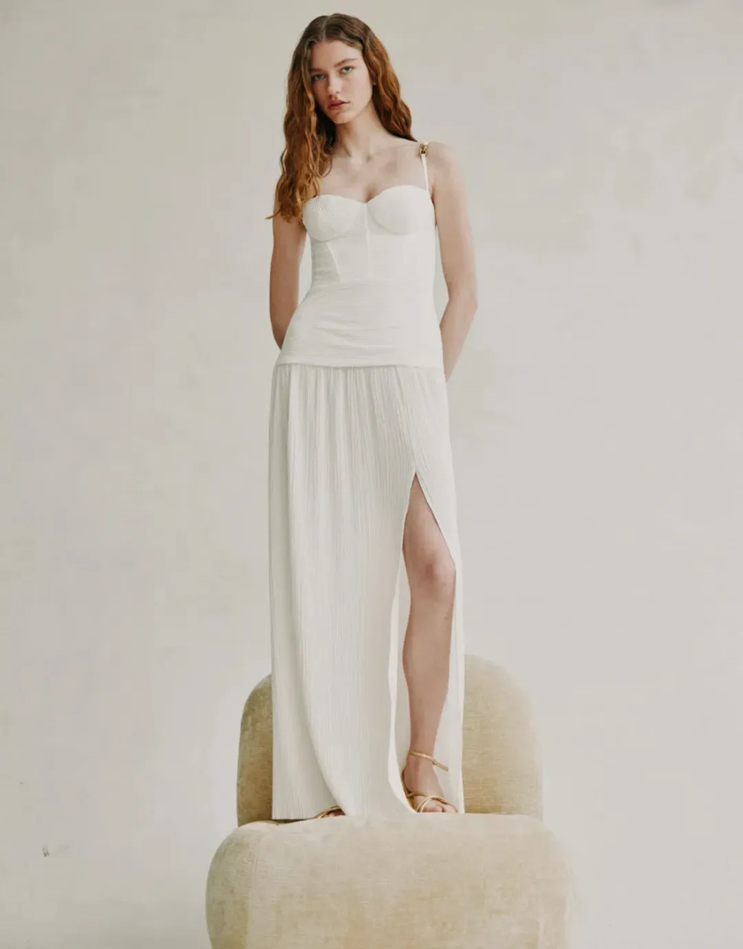 Manning Cartell Double Time Pleat Dress in White | Size S Small AU 8 for rent on The Volte - main image