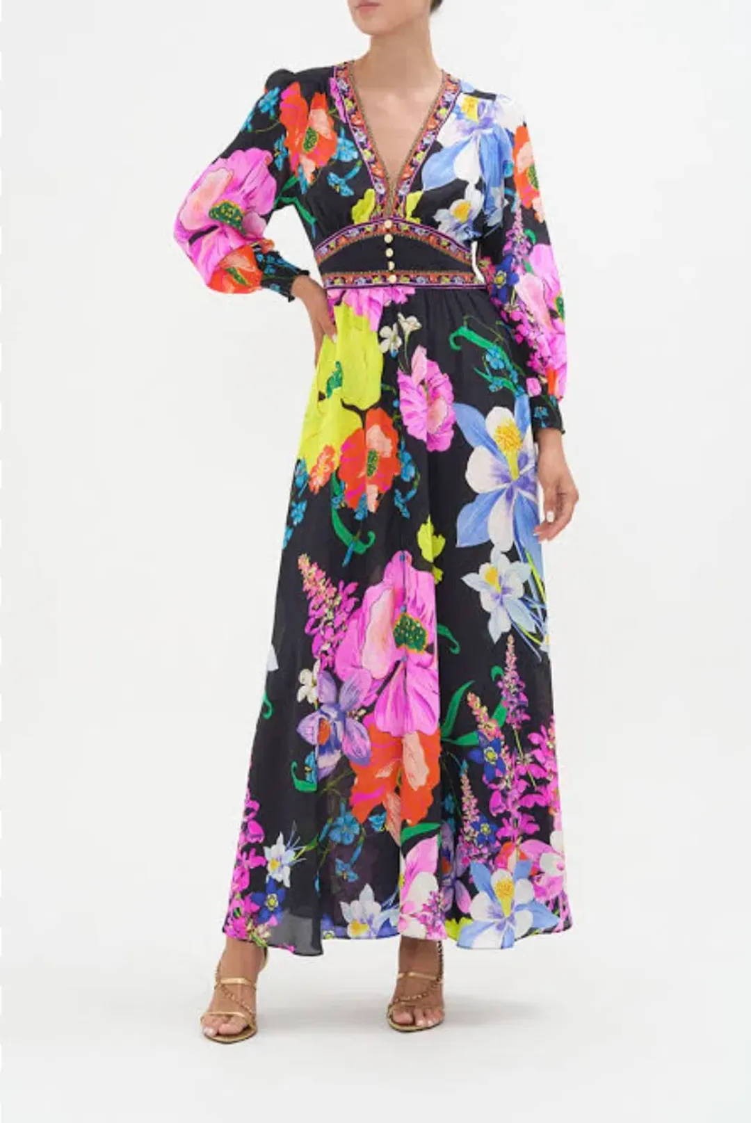 Camilla Button Dress with Shaped Waistband Away With The Fairies Size S/Au 10 for rent on The Volte - main image