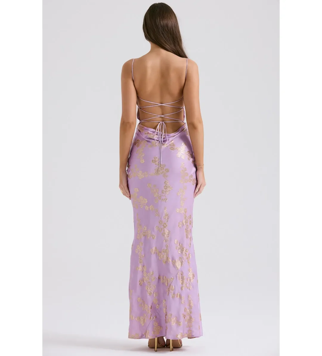 House of CB Capriana  Satin Gown Orchid Jacquard Size S/Au 8 for rent on The Volte - main image