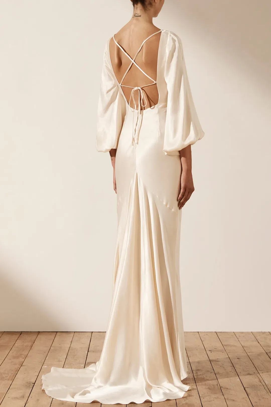 Shona Joy La Lune Ruched Bodice Balloon Sleeve Maxi Dress in Cream Size 8 for rent on The Volte - main image