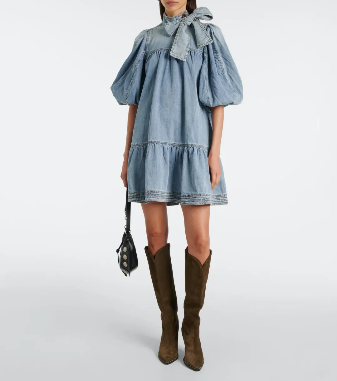 Zimmermann Denim Smock Mini Dress Faded Blue Size 6 for rent on The Volte - main image