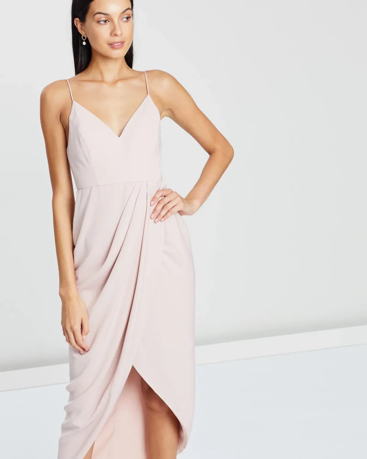 Shona Joy Core Cocktail Draped Midi Dress Ballet Pink Size 6 - Image 2