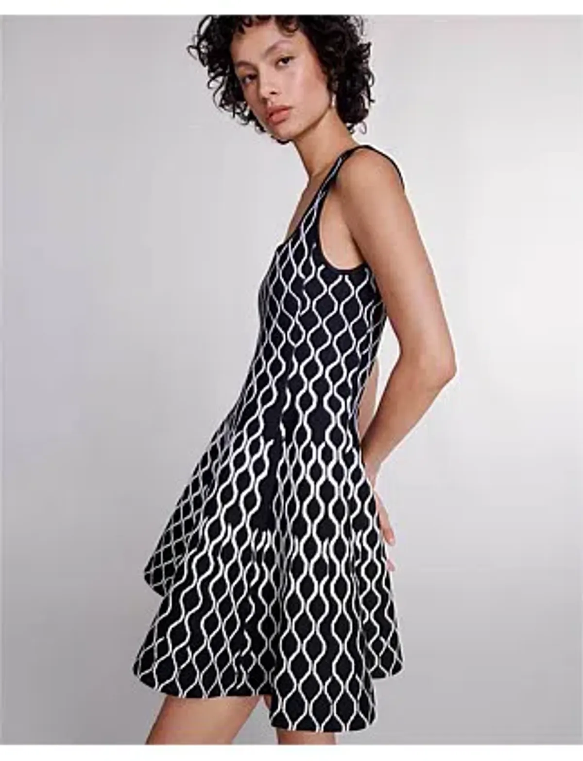 Maje Pattern-jacquard Flared Mini Dress Print Size 8 - Image 3