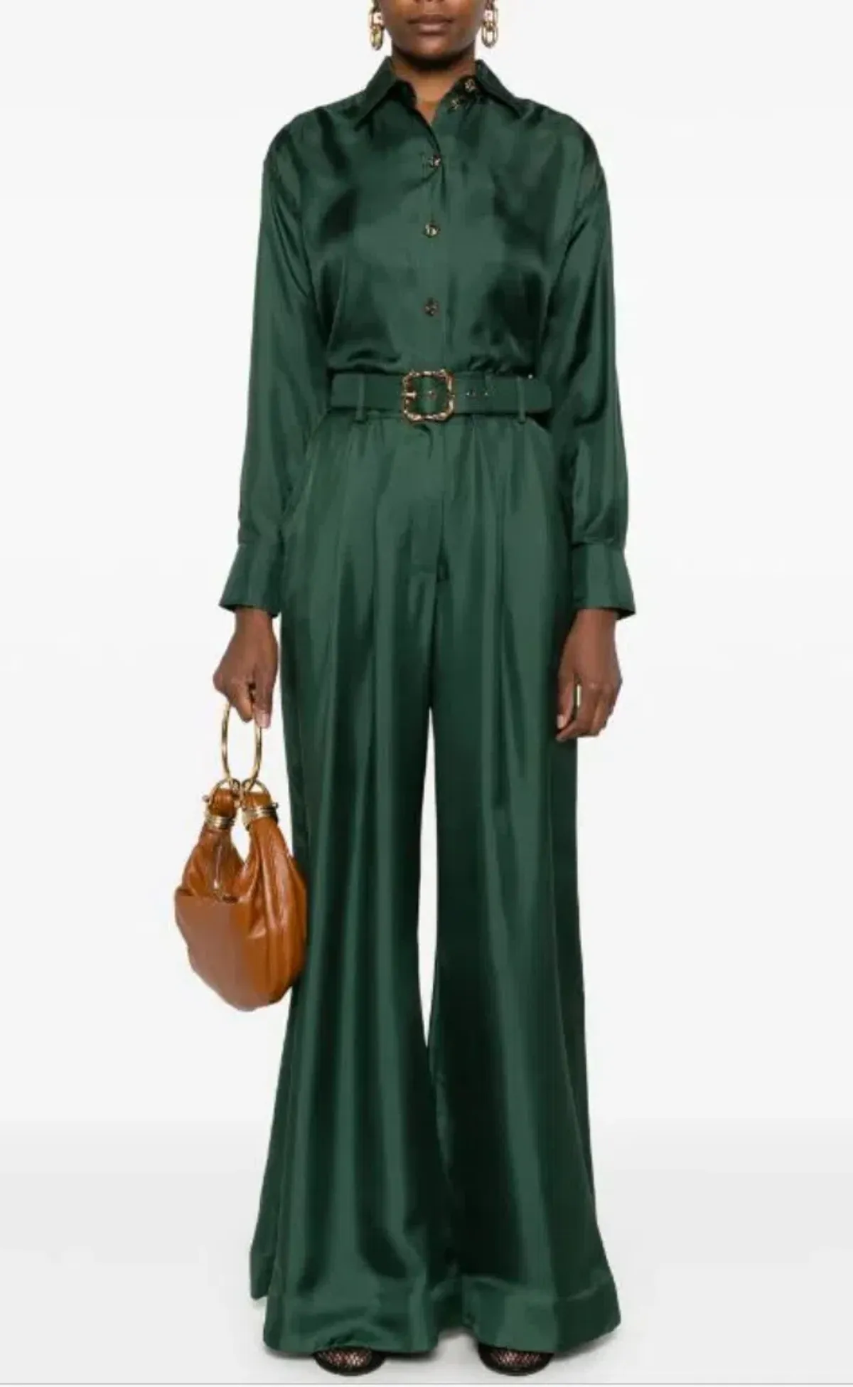 Zimmermann SET Pavilion Relaxed Silk Shirt and Wide Leg Pants Set in Pine Green Size 0 / AU 8 - Image 1