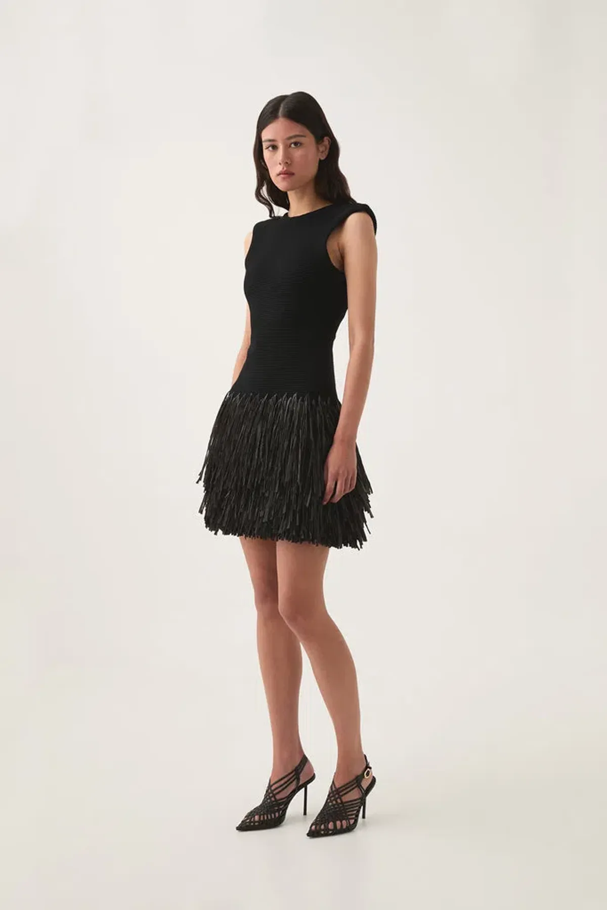 Aje Rushes Raffia Knit Mini Dress Black Size M / AU 10 - Image 1