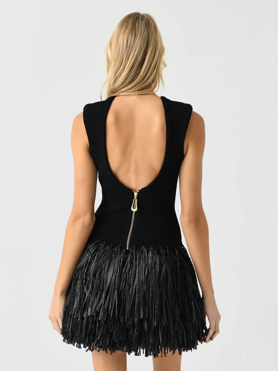 Aje Rushes Raffia Knit Mini Dress Black Size M / AU 10 for rent on The Volte - main image