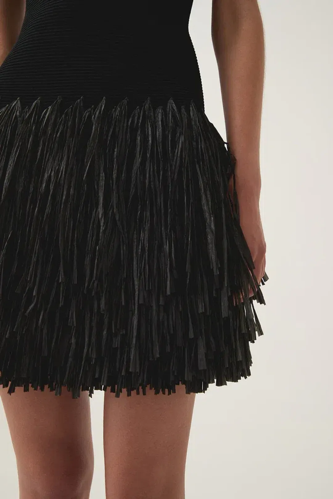 Aje Rushes Raffia Knit Mini Dress Black Size M / AU 10 for rent on The Volte - main image