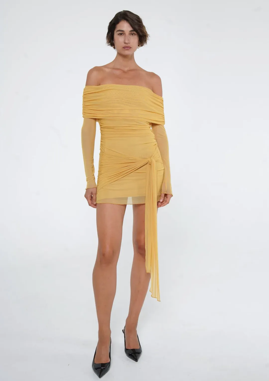 Benni Yasmin Off The Shoulder Mini Dress Mustard Size 8 for rent on The Volte - main image