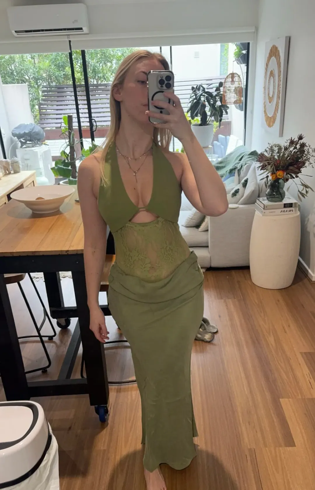 Benni Miko Maxi Dress Pear Green Size 10 for rent on The Volte - main image