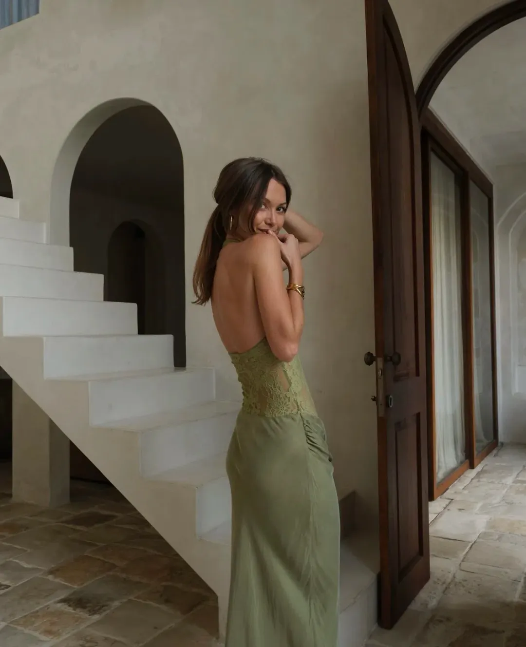 Benni Miko Maxi Dress Pear Green Size 10 for rent on The Volte - main image