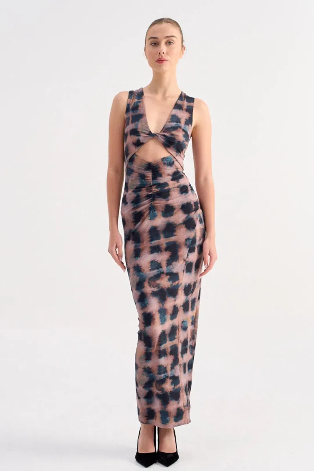 Suboo Shibori Sleeveless Reversible Twist Front Maxi Dress Tortoise Shell Size 10 for rent on The Volte - main image
