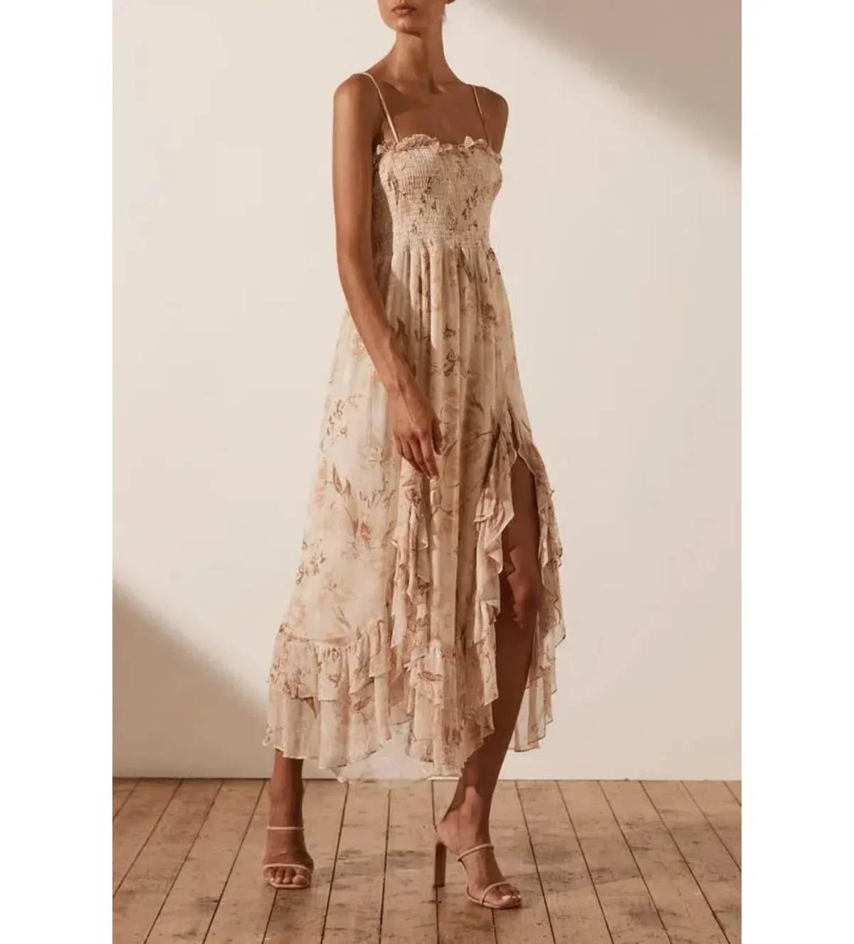 Shona Joy Nina Shirred Midi Dress in Floral Print Size 12 - Image 3