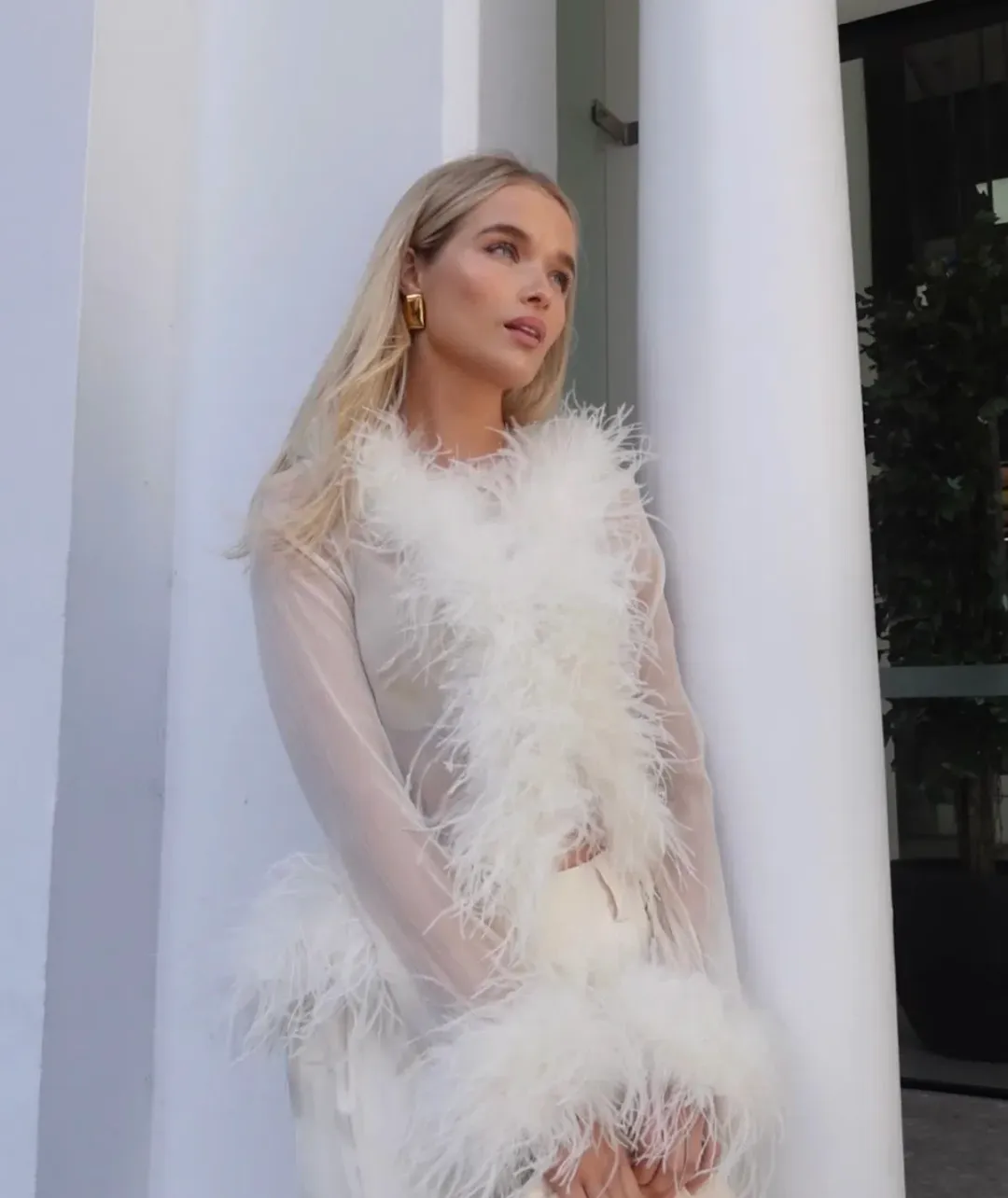 Bubish Gigi Sheer Feather Blouse Ivory Size 14 for rent on The Volte - main image