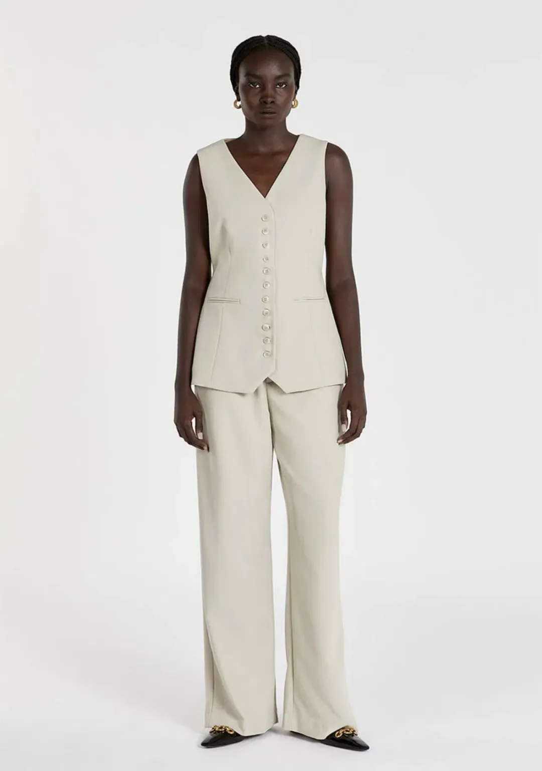 Dissh Celine Longline Vest & Pants Set in Pebble Size 12 for rent on The Volte - main image