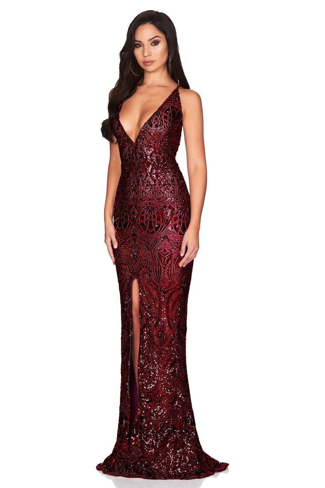 Nookie Shanina plunge gown burgundy red size 8 for rent on The Volte - main image