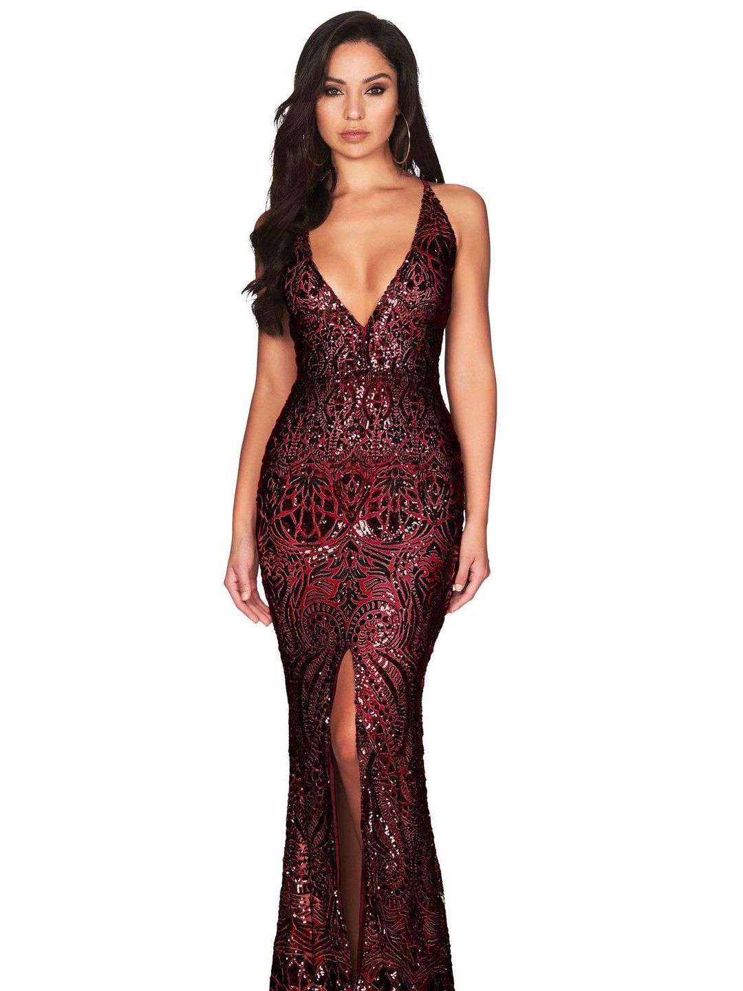 Nookie Shanina plunge gown burgundy red size 8 for rent on The Volte - main image