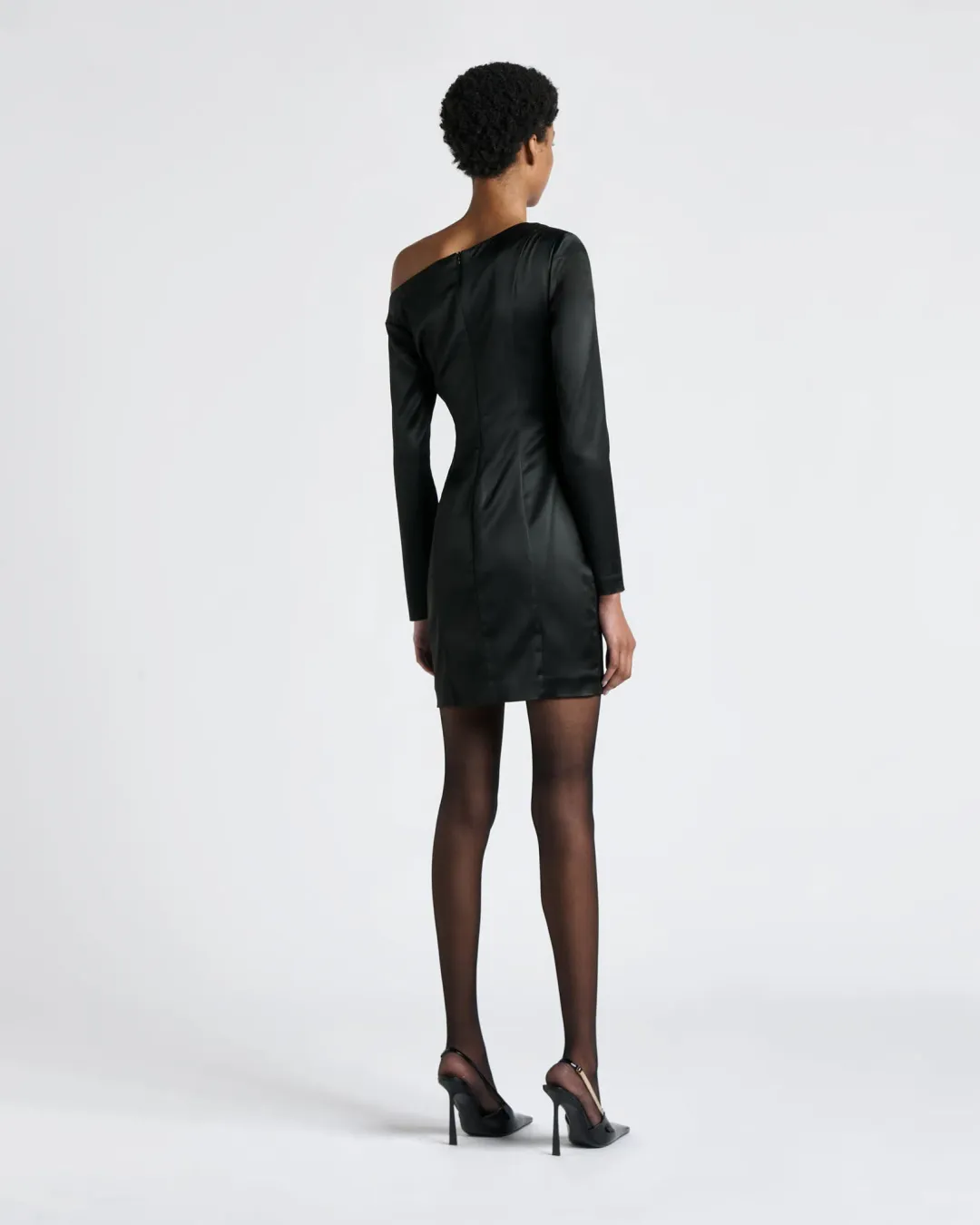 Cue Stretch Satin Off Shoulder Mini Dress Black Size AU 10 for rent on The Volte - main image