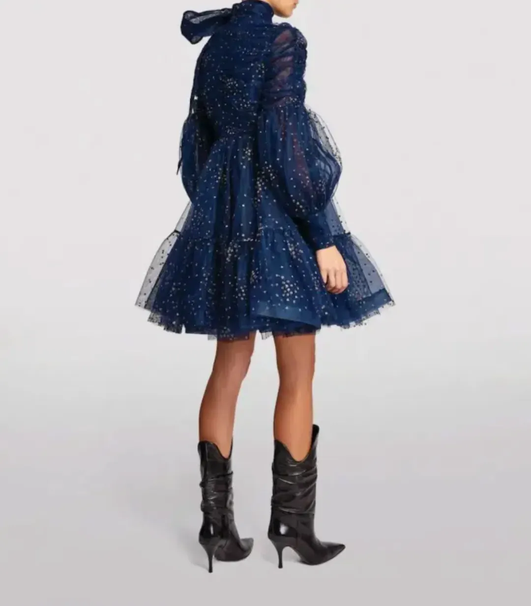 Zimmermann Rhythm Ruched Glitter Mini Dress Navy Size 0P / AU 6  for rent on The Volte - main image