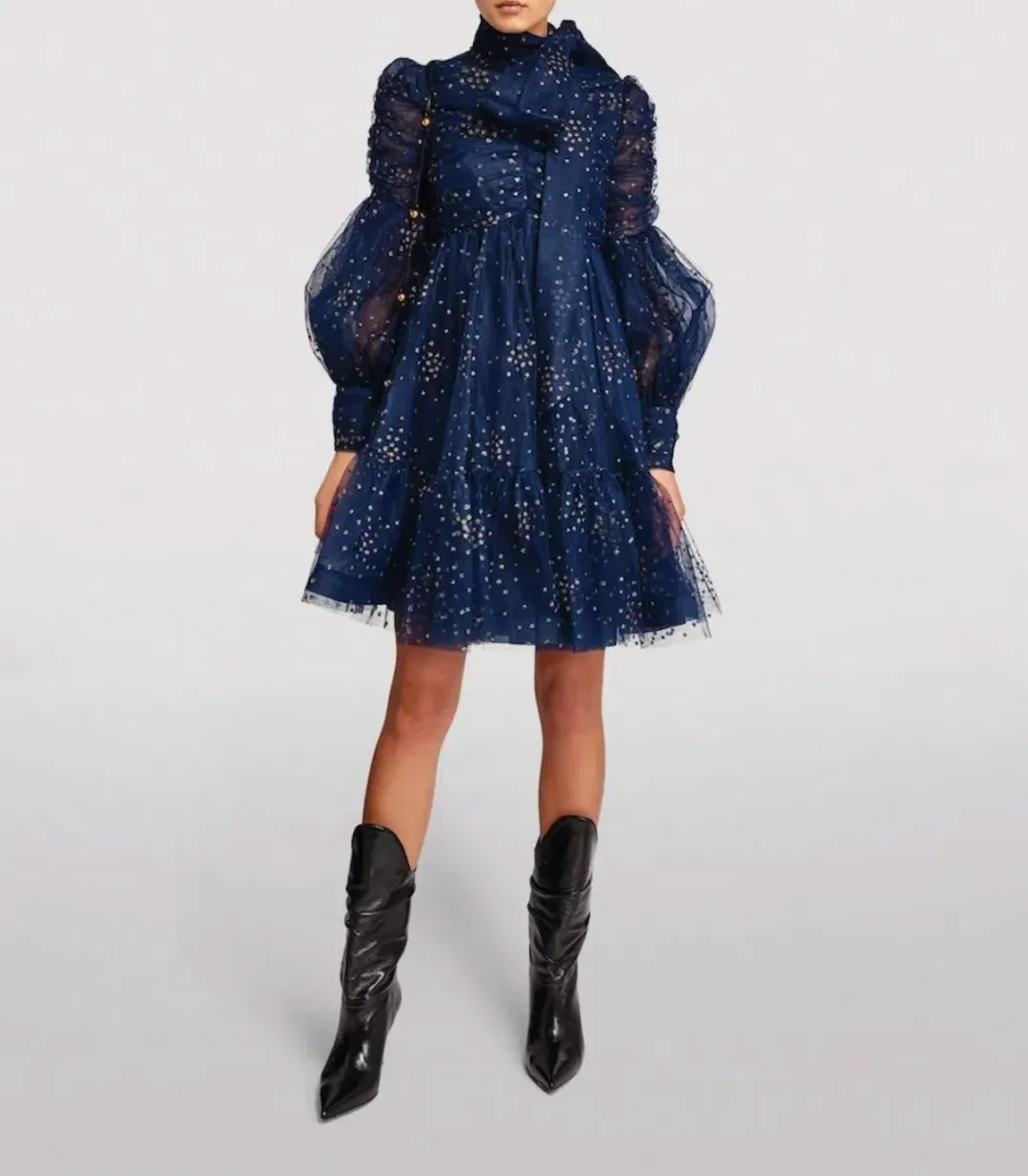 Zimmermann Rhythm Ruched Glitter Mini Dress Navy Size 0P / AU 6  for rent on The Volte - main image