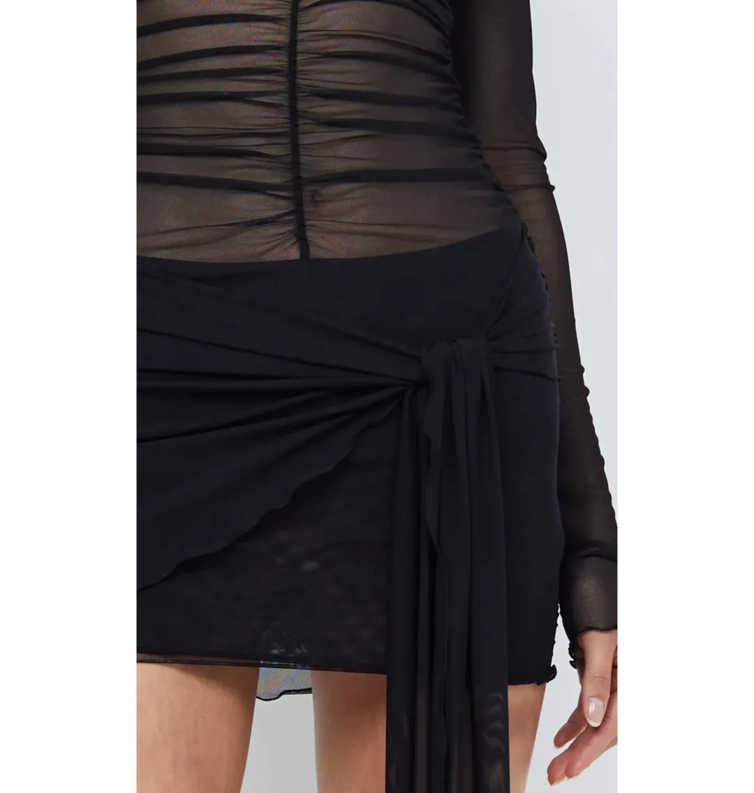Bec & Bridge Marina Semi-Sheer Stretch Mini Dress Black Size AU 6 for rent on The Volte - main image