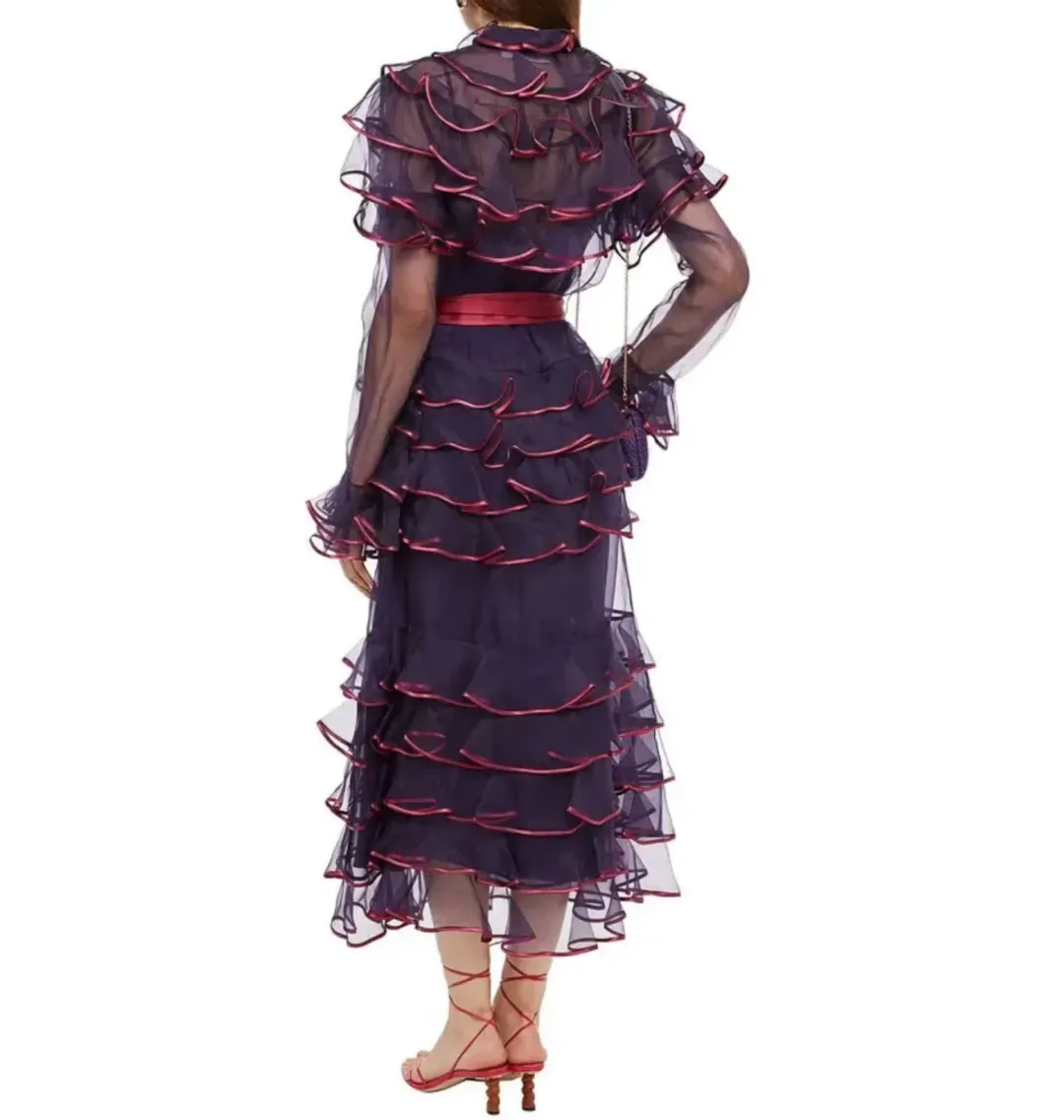 Zimmermann Lucky Tiered Dress Aubergine Size 1 / AU10 for rent on The Volte - main image