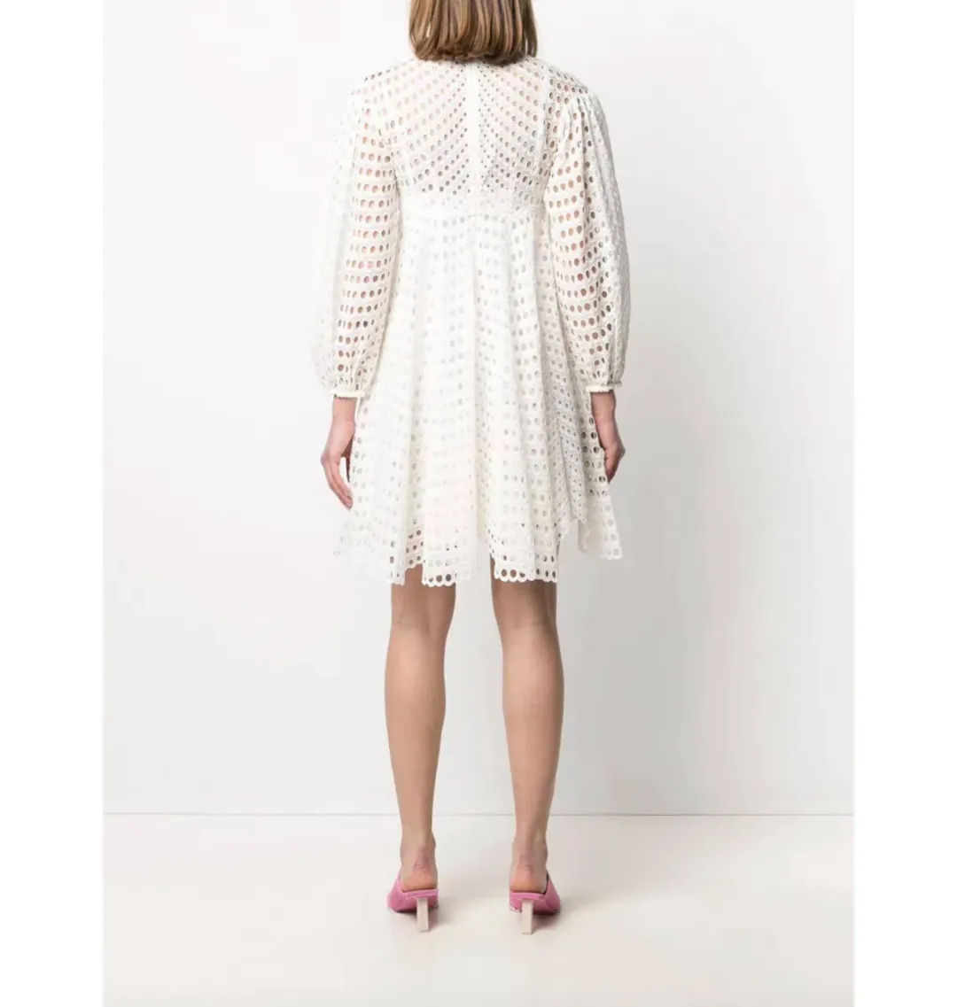 Zimmermann Poppy Eyelet Mini Dress Ivory Size 0 / AU 8  for rent on The Volte - main image