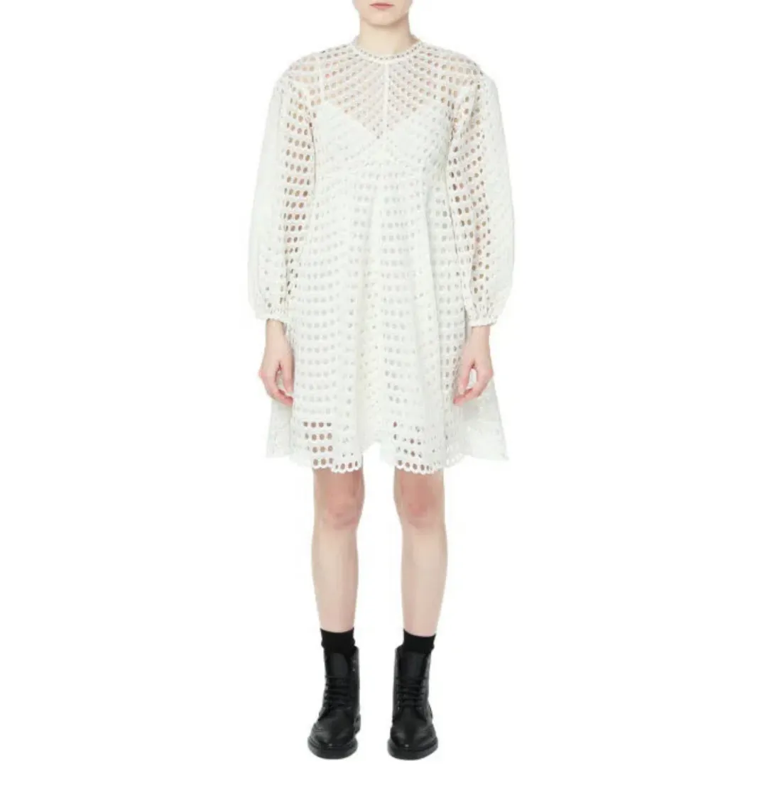 Zimmermann Poppy Eyelet Mini Dress Ivory Size 0 / AU 8  for rent on The Volte - main image