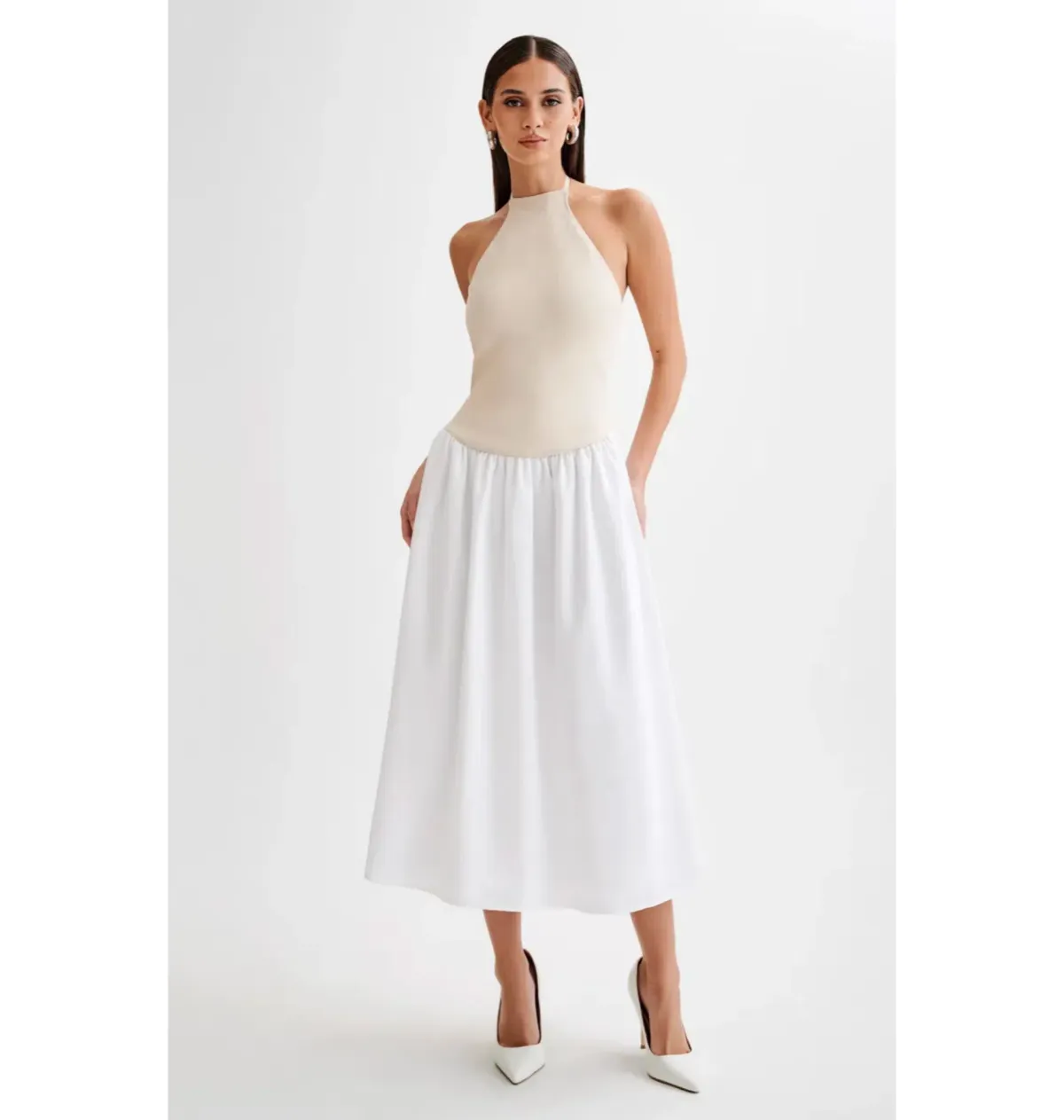 Meshki Katie Knit Linen and Midi Dress Natural/White Size XS / AU 6 - Image 1