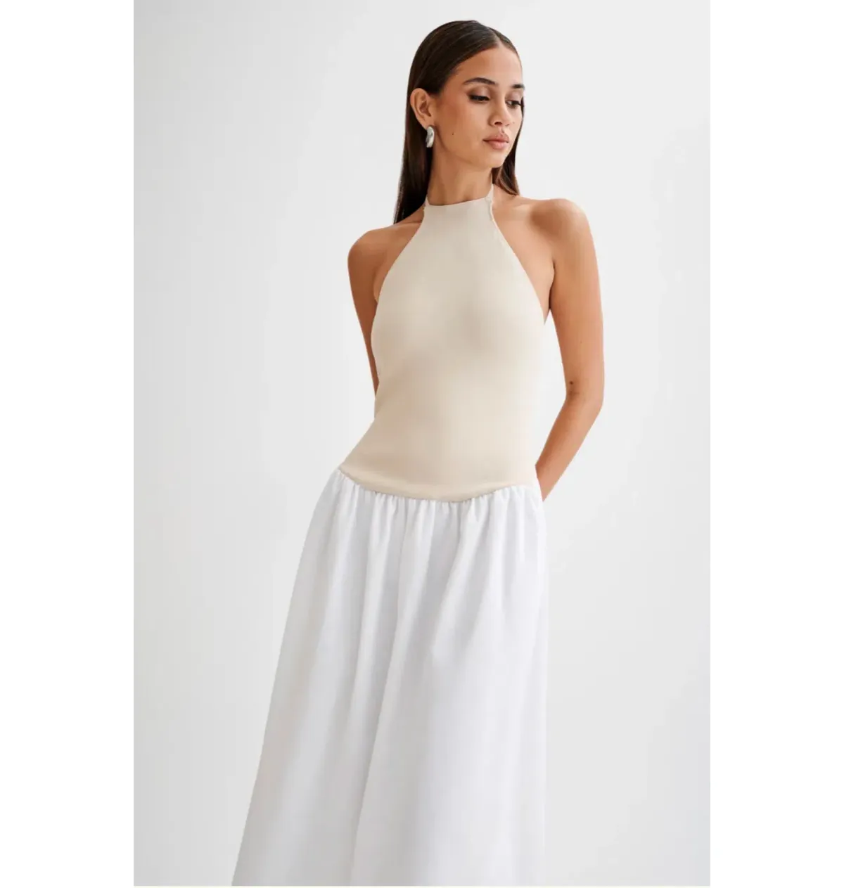 Meshki Katie Knit Linen and Midi Dress Natural/White Size XS / AU 6 - Image 5