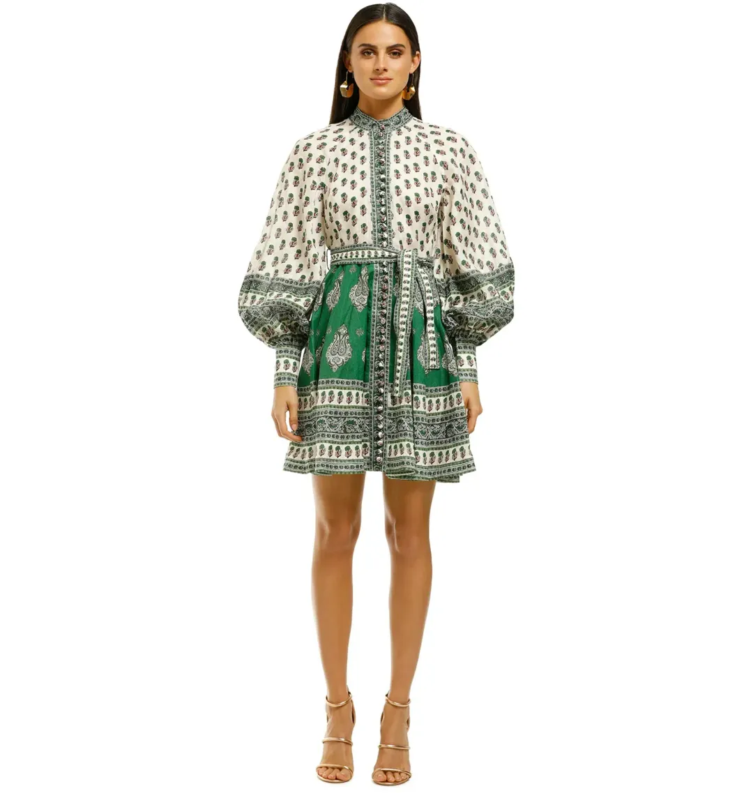 Zimmermann Emerald Buttoned Dress Multi 2 / AU 12  for rent on The Volte - main image