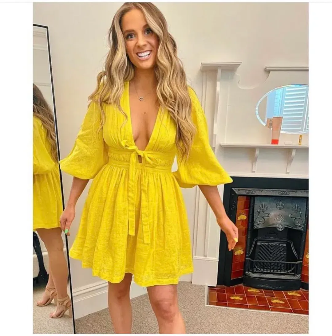 Zimmermann The Shelly Plunge Bow Mini Dress in Yellow Size 1/Au 10  for rent on The Volte - main image