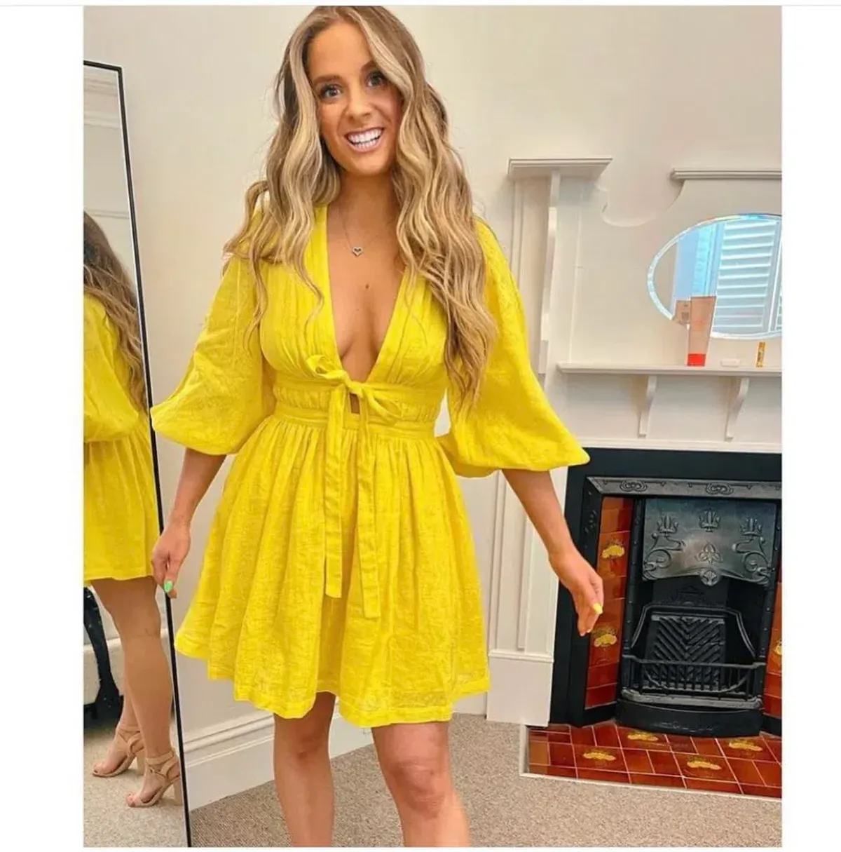 Zimmermann The Shelly Plunge Bow Mini Dress in Yellow Size 1/Au 10  - Image 2