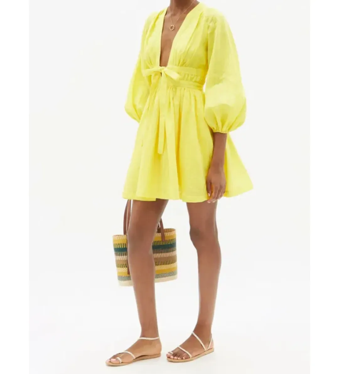 Zimmermann The Shelly Plunge Bow Mini Dress in Yellow Size 1/Au 10  for rent on The Volte - main image