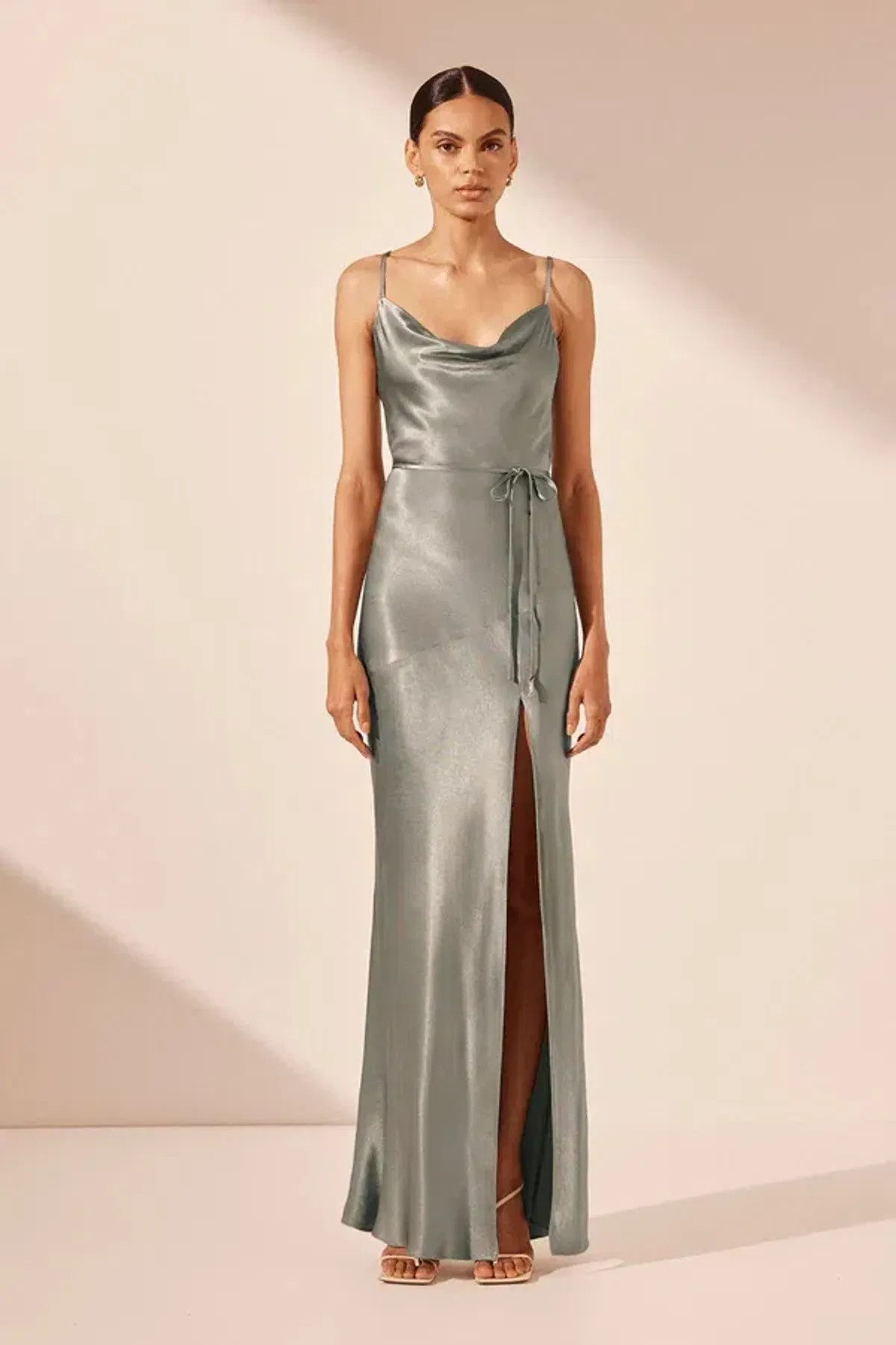 Shona Joy La Lune Bias Cowl Midi Dress Sage Size 10  - Image 1