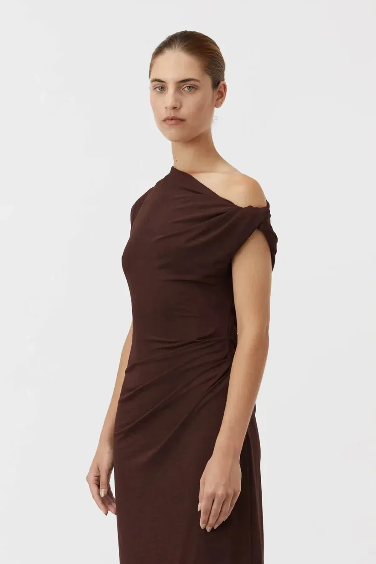 Camilla And Marc Annalise Draped Maxi Dress In Chocolate Brown Size 8 - Image 4