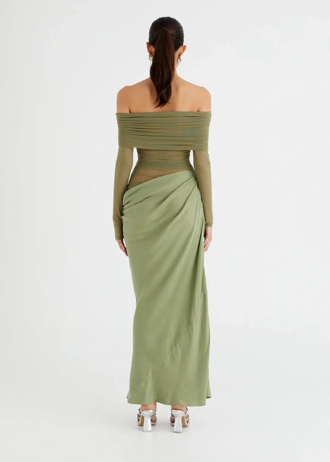 Benni Yasmin Off-Shoulder Maxi Dress Green Size 6  for rent on The Volte - main image