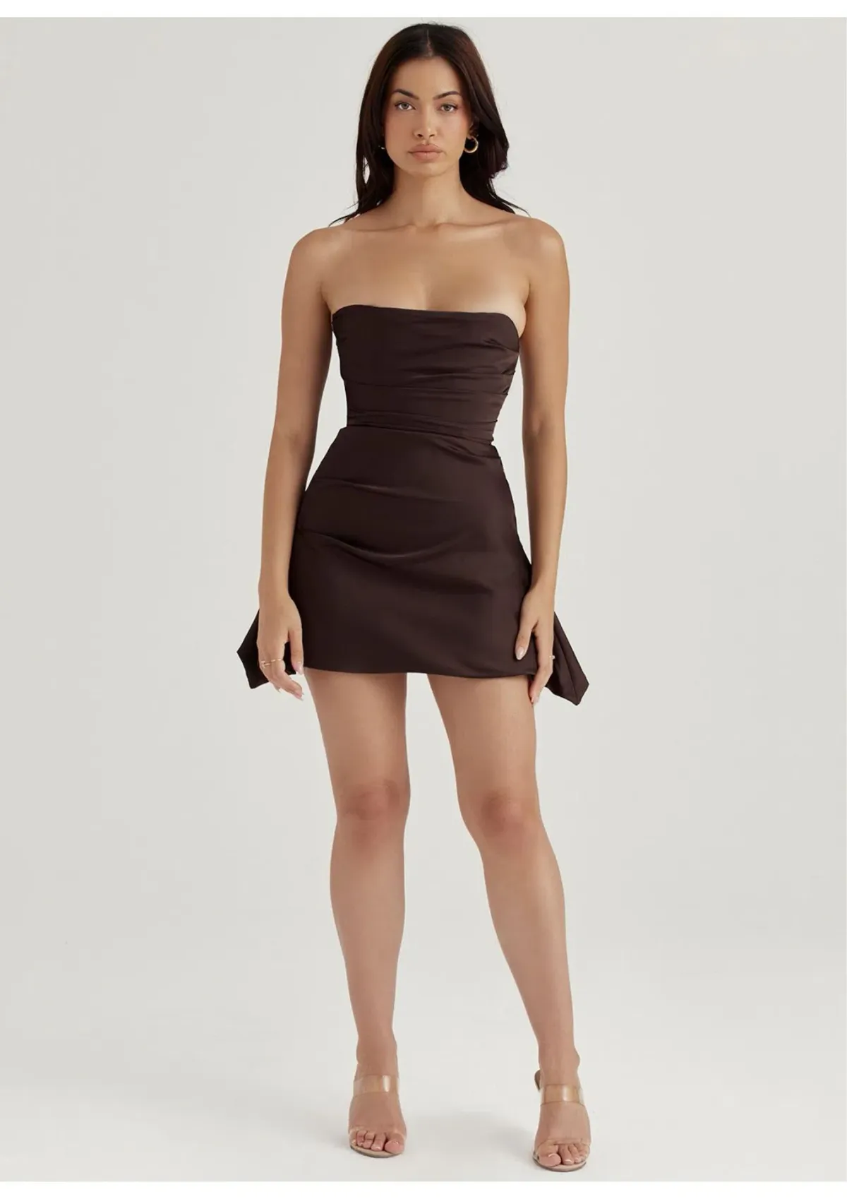 House of CB Jasmine Draped Strapless Corset Mini Dress in Chocolate Brown Size L / AU 12 - Image 2
