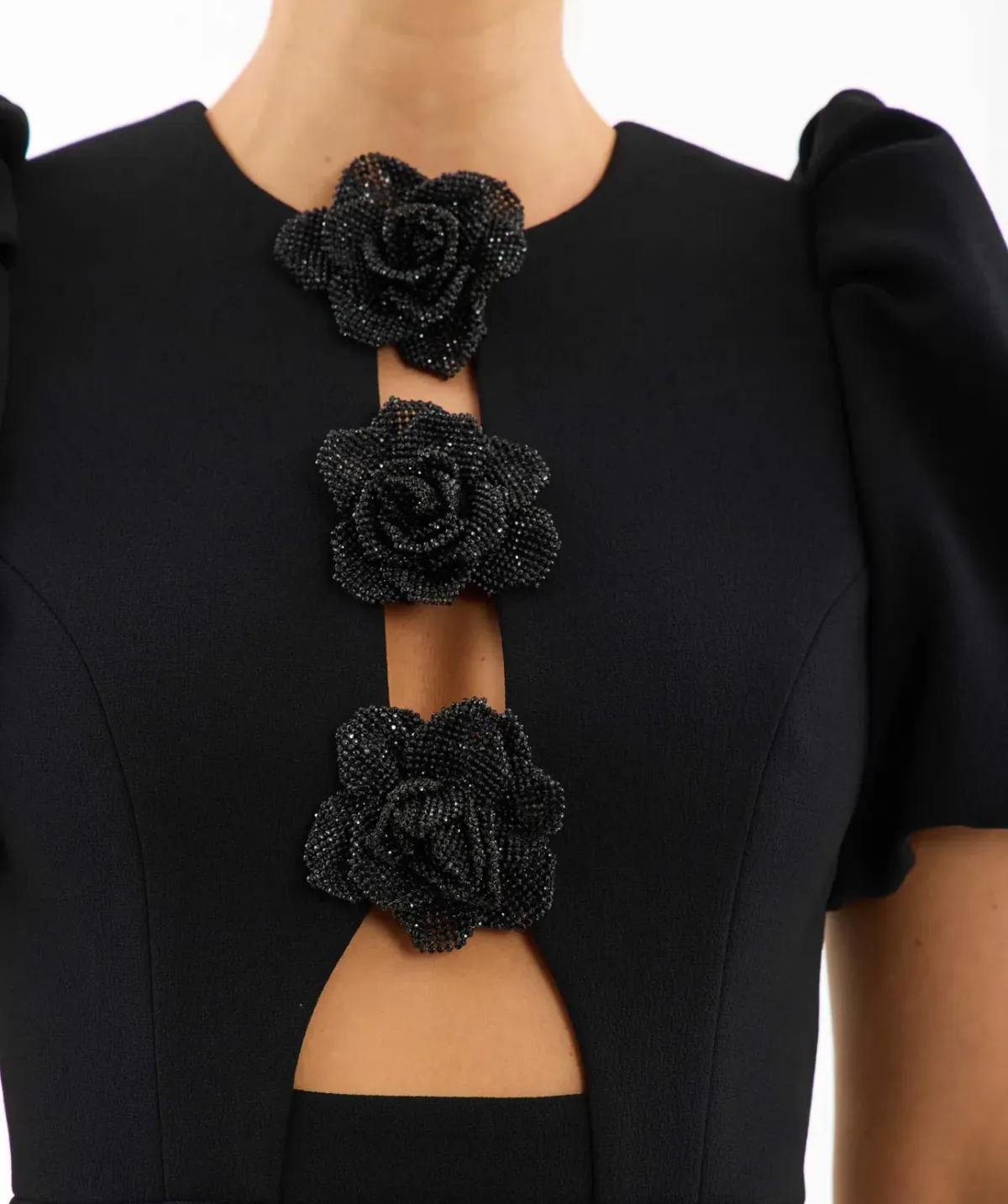 Rebecca Vallance Aubree Flower Mini Dress Black Size 12 - Image 4