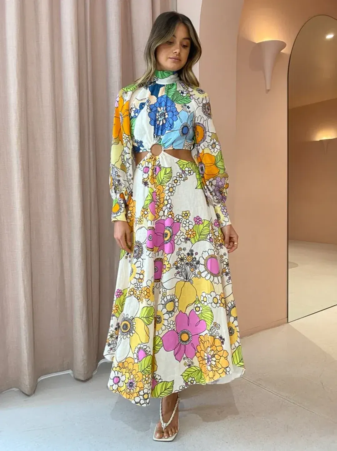 Alemais Farrah Cut Out Midi Dress Floral Size 8 for rent on The Volte - main image