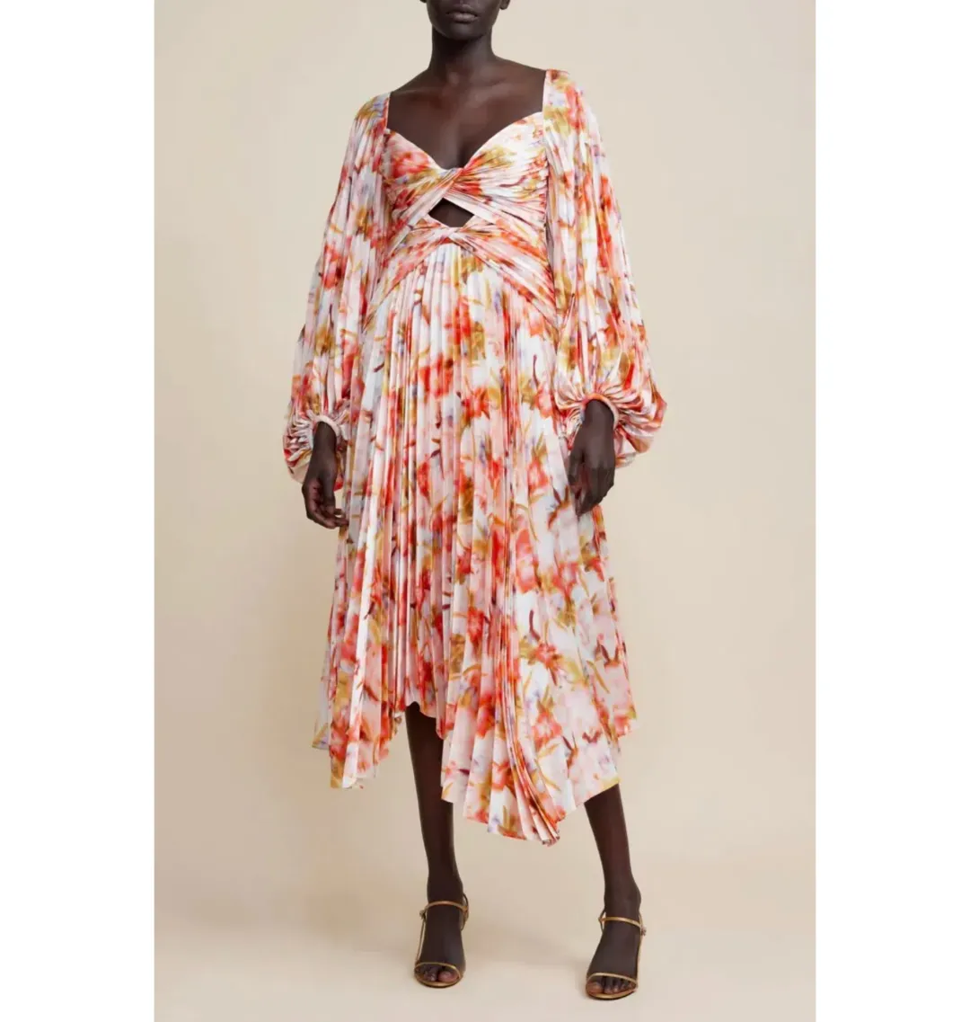 Acler Aurora Midi Dress Rouge Medley Print Size AU 10 for rent on The Volte - main image